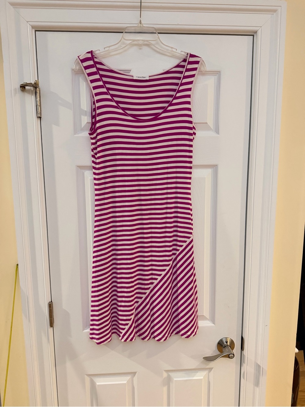Ladies Size XS "Calvin Klein" Pink & White Striped Knit Scoop Neck Dress GUC